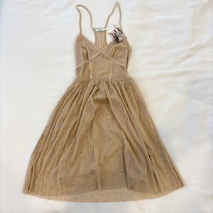 Urban Outfitters tan dress with gold glitter
